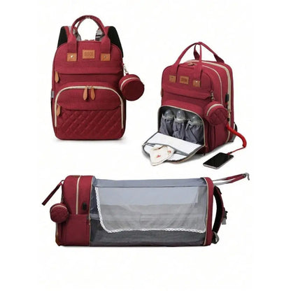 3-in-1 Diaper Bag Backpack with Foldable Baby Bed